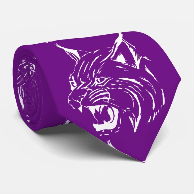 Cravate Bobcat Wild Cat Team Mascot Blanc Sur Toute Couleu (Roulé)
