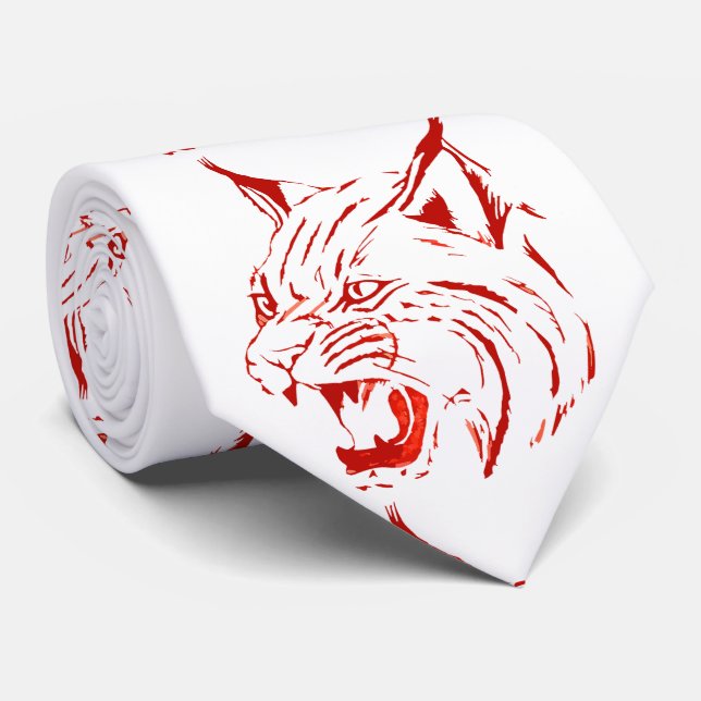 Cravate Bobcat Wild Cat Team Mascot Necktie Rouge/Blanc (Roulé)