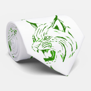 Cravate Bobcat Wild Cat Team Mascot Necktie Vert/Blanc