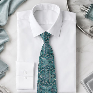 Cravate bohème chic fille argent gris turquoise bleu