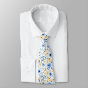 Cravate Boho bleu jaune Floral Groomsmen Groom Mariage