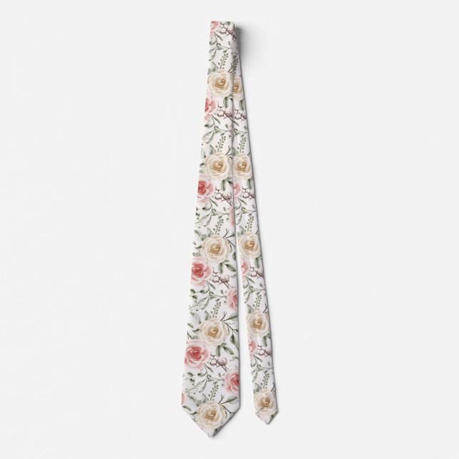 Cravate Boho Blush Peach Cream Floral Botanique (Devant)