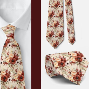 Cravate Boho Brown or Floral Aquarelle Fleurs Mariage