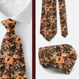 Cravate Boho Brown or Floral Aquarelle Fleurs Mariage