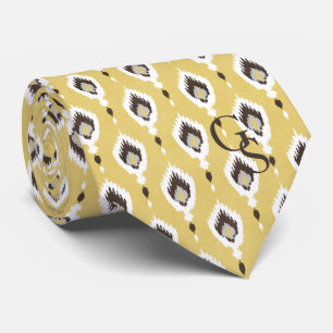 Cravate Boho chic jaune ikat motif tribal monogramme