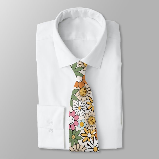 Cravate Boho Daisy Flowers les années 70 Floral Super (Attaché)