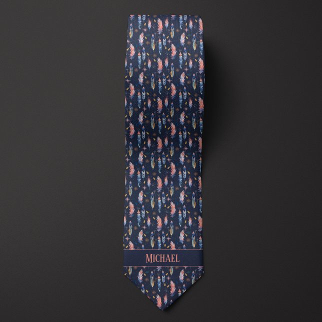 Cravate Boho Feathon sur Midnight Blue (Créateur téléchargé)