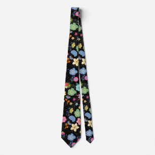 Cravate Boho Flowers Motif B01.b Black BG