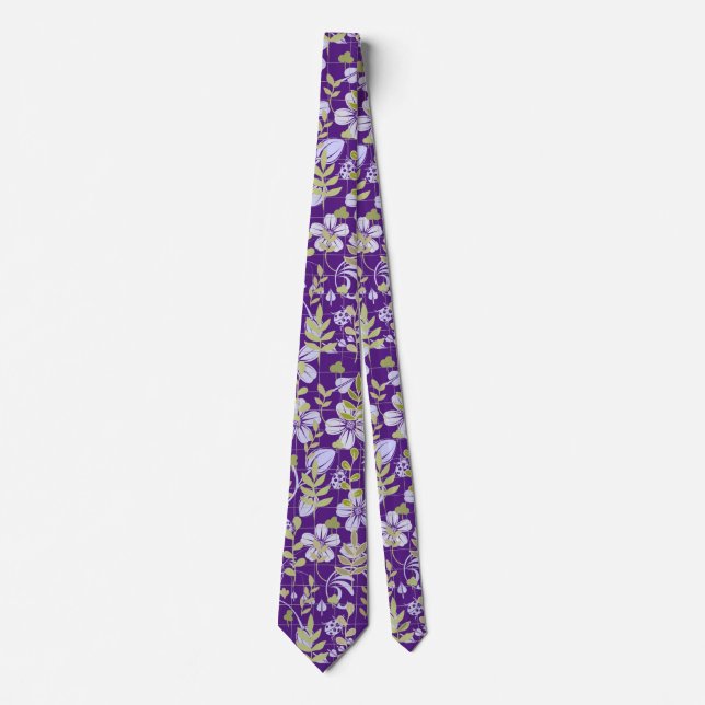 Cravate Boho motif 02.w Floral sur D Purple BG (Devant)