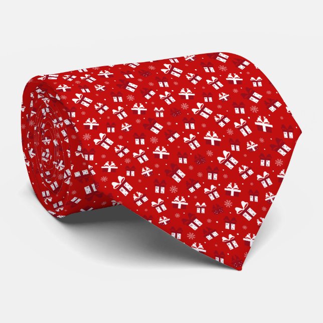 Cravate Boîtes cadeaux de Noël Rouge et Blanc Motif (Roulé)