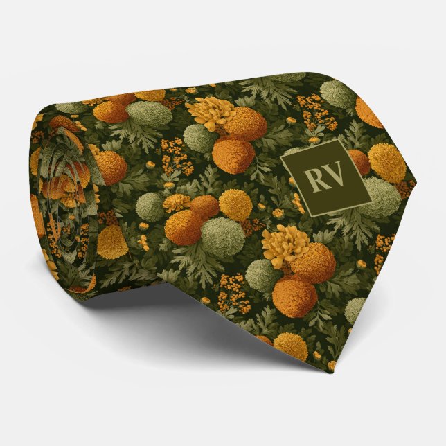 Cravate Bold Marigold Automne Monogramme (Roulé)