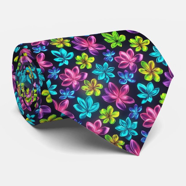Cravate Bold Neon Gradient Floral Pattern (Roulé)