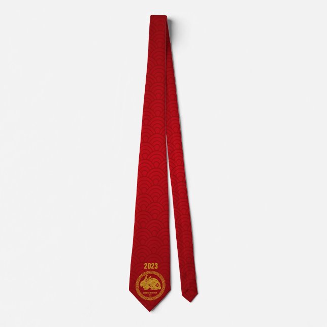Cravate Bonne année chinoise 2023 Rabbit Red Gold (Devant)