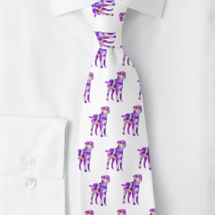 Cravate Bordure Chien Terrier Silhouette Purple Blanc Cou
