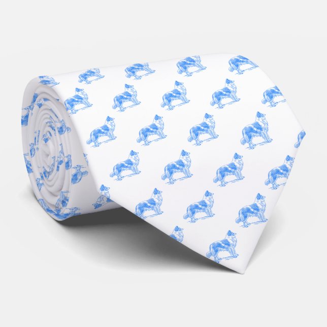 Cravate Bordure Collie Chien Bleu Blanc (Roulé)