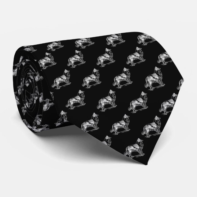 Cravate Bordure Collie Chien noir blanc (Roulé)