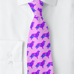 Cravate Bordure Collie Chien Silhouette rose&bleu rose