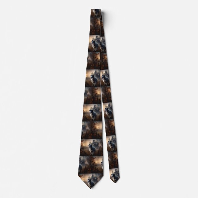 Cravate Bordure Collie Halloween effroi (Devant)