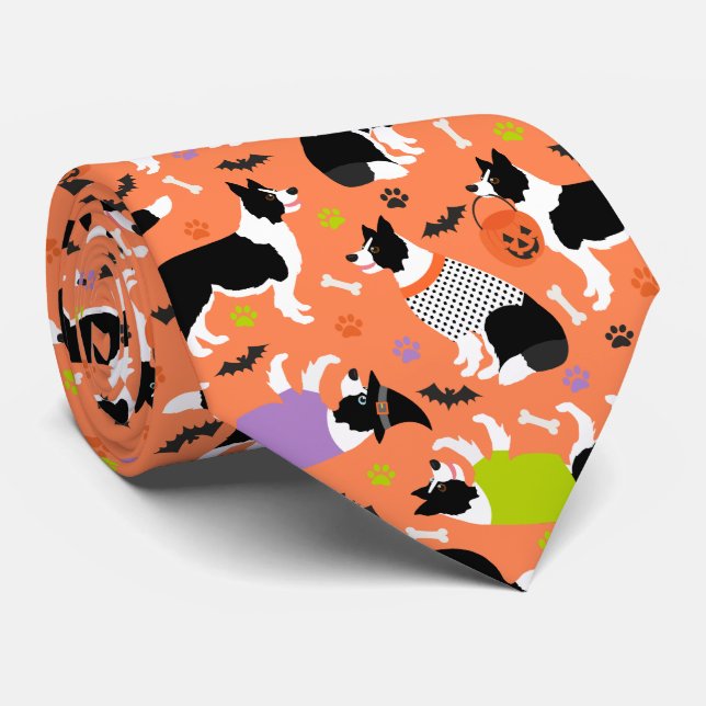 Cravate Bordure Halloween Collie Orange (Roulé)