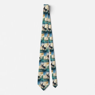 Cravate Boston Terrier Beach Surfing Peinture