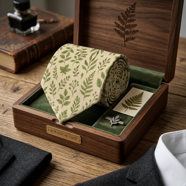 Cravate Botanical Sage Green Leaves (Créateur téléchargé)