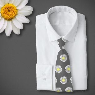 Cravate Botanique Daisy Pastel Fleur Grey