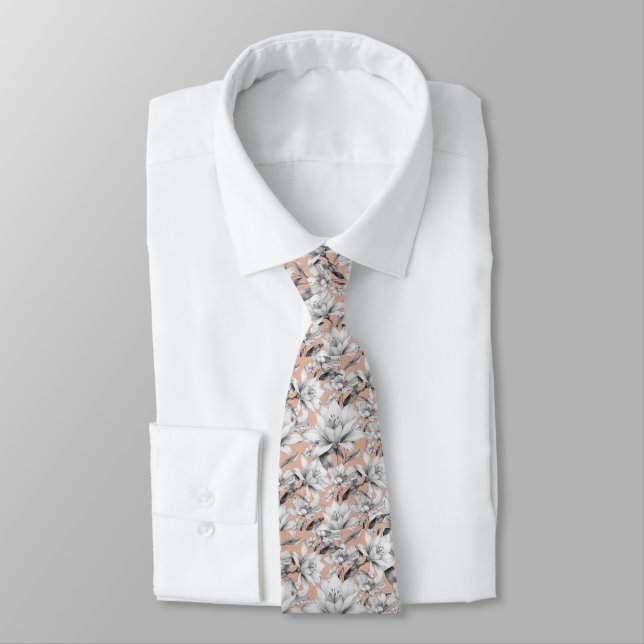Cravate Botanique noir blanc rose or parties scintillant f (Attaché)