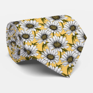 Cravate Bouches blanches, fleurs sauvages sur jaune