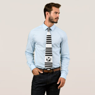 Cravate Boule de football et rayures noires, blanches