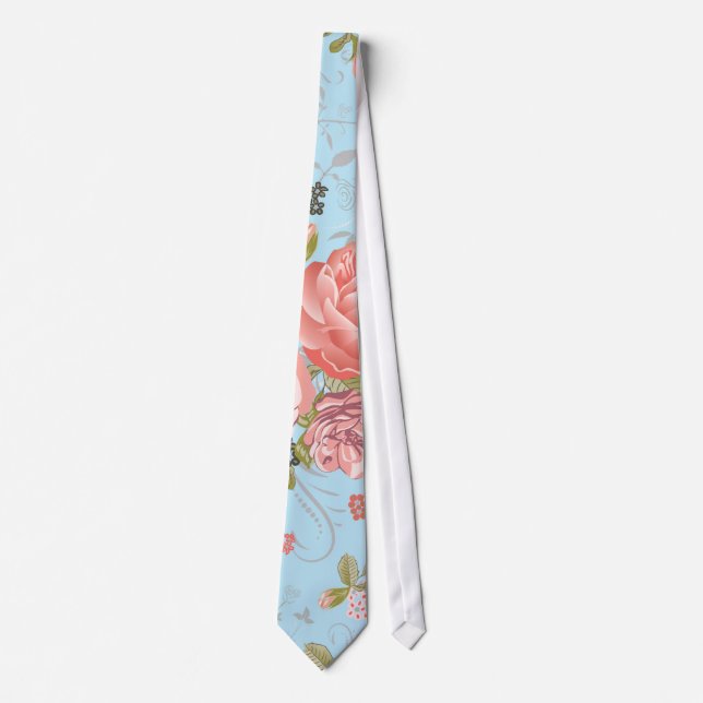 Cravate Bouquet rose de corail vivant avec des remous (Devant)
