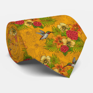 Cravate Bouquet tropical et colibris 2