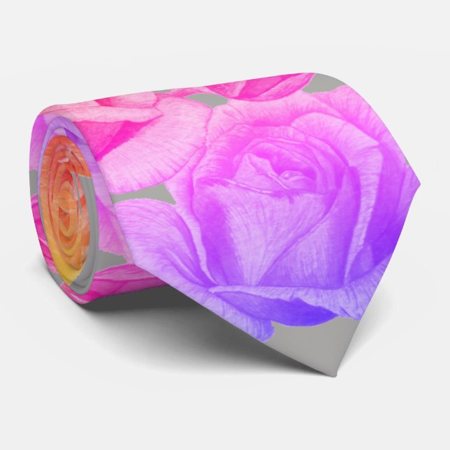 Cravate bourgeons floraux roses et roses brillants et auda (Roulé)