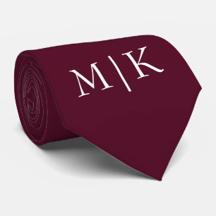Cravate Bourgogne et blanc   Monogramme moderne