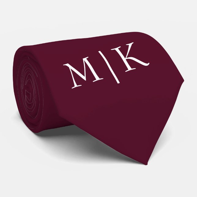 Cravate Bourgogne et blanc | Monogramme moderne (Roulé)