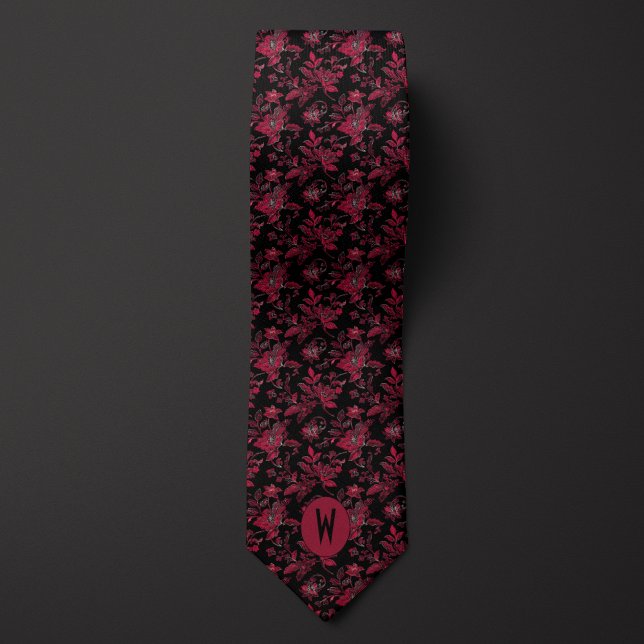 Cravate Bourgogne et floral noir (Créateur téléchargé)