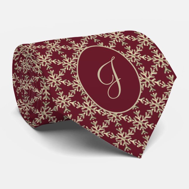 Cravate Bourgogne Gold Snowflakes Motif Monogramme (Roulé)