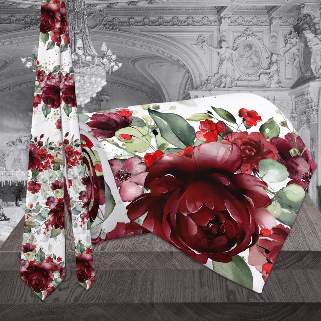 Cravate Bourgogne Peony Argent Sage Vert Mariage blanc (Créateur téléchargé)