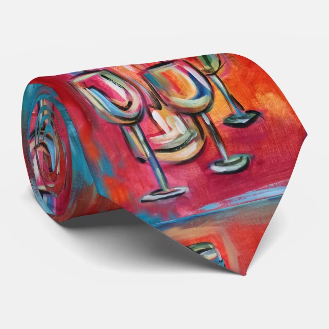 Cravate Bouteilles et verres Artsy d'amateurs de vin (Roulé)