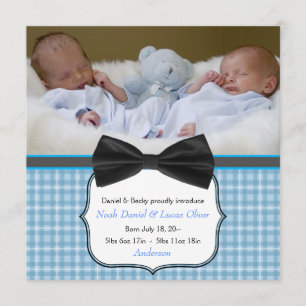 Cravate Bow Twin Baby Boy Photo Faire-part de nais