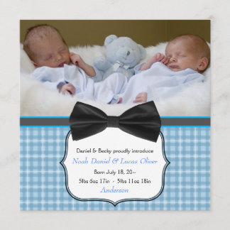 Cravate Bow Twin Baby Boy Photo Faire-part de nais