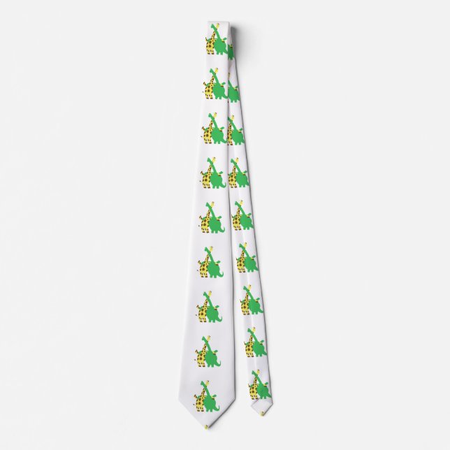 Cravate Brachiosaurus vert et girafes serrés caricature (Devant)