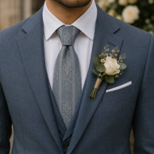 Brodé Floral Bleu Poussiéreux Élégant