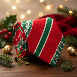 Cravate Broderie de Noël motif rouge vert