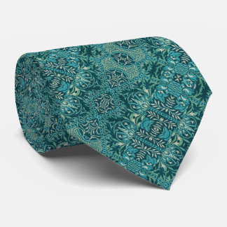 Cravate Broderie turquoise Blue Faux Vintage William Morri
