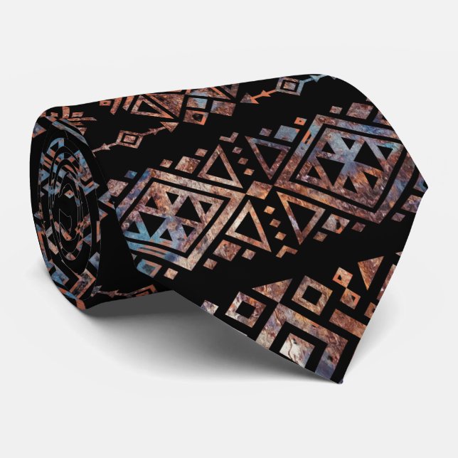 Cravate Bronze et rouille Pat tribal péruvien aztèque (Roulé)