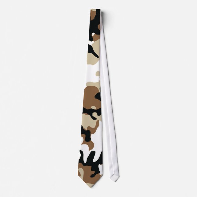 Cravate Brun, noir et Camo militaire bronzage (Devant)