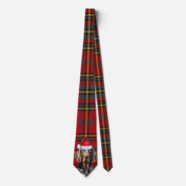 Cravate BT Amoureux des chiens Coonhound Rouge Vert Plaid  (Devant)