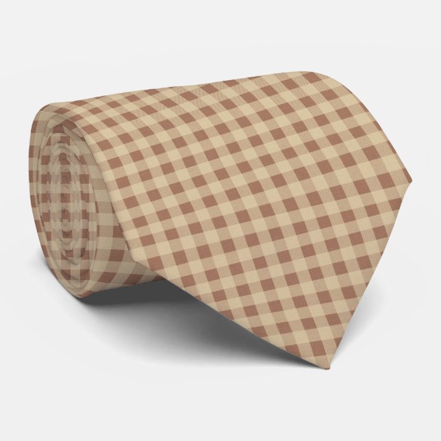 Cravate Buffle tan beige Brown Plaid Checked Hommes (Roulé)