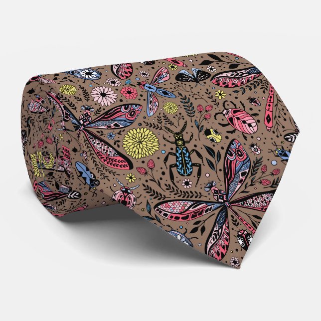 Cravate Bugs de Doodle sur mocha brown (Roulé)