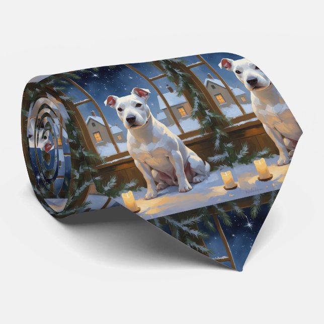 Cravate Bull Terrier with Christmas Lights Holiday (Roulé)
